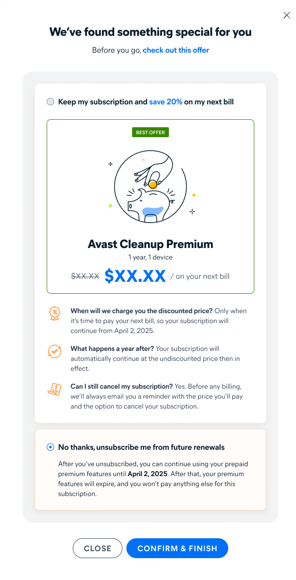 Avast AI dynamic pricing discount offer